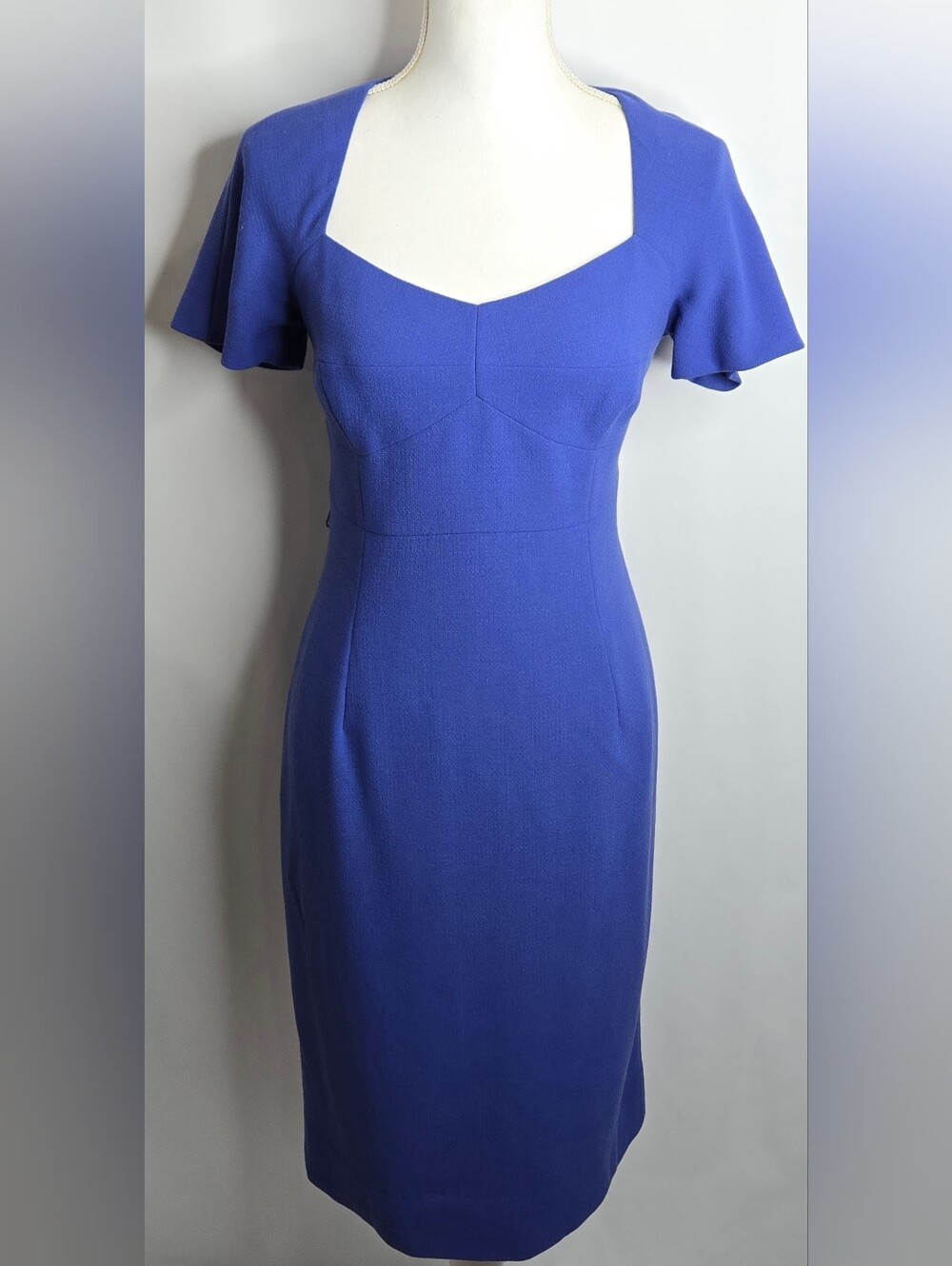 Lafayette 148 $1298 Cobalt Blue Sculpted Sweetheart Short Sleeve Dress NWOT 6